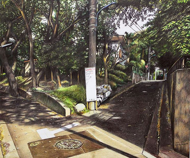 Japanese Neighborhood | Awesome Photorealistic Colored Pencil Drawings, by Ryota Hayashi