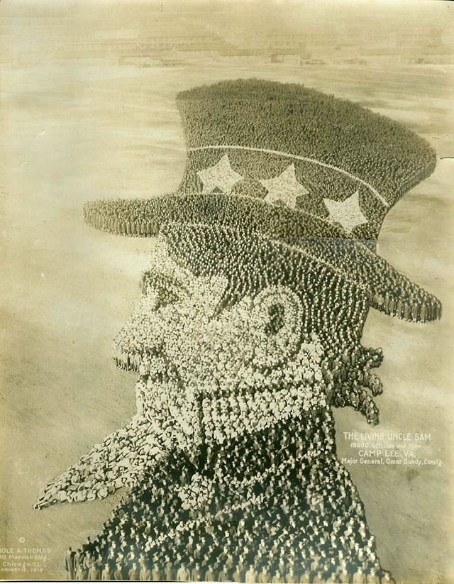 Conceptual Photography : Uncle-Sam // Vintage US Army Photos, With Photographs Made Up Of People Sculptures