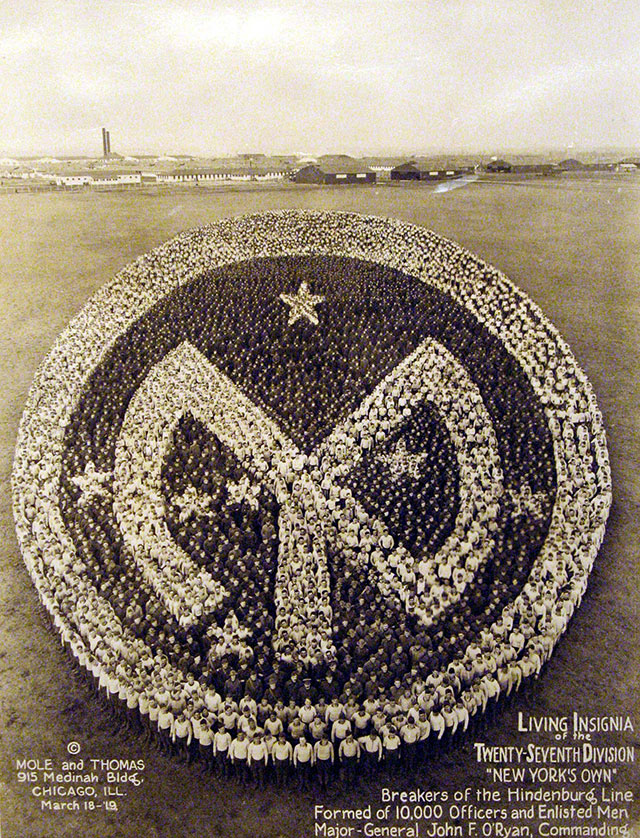 Conceptual Photography : 27th Division Insignia // Vintage US Army Photos, With Photographs Made Up Of People Sculptures
