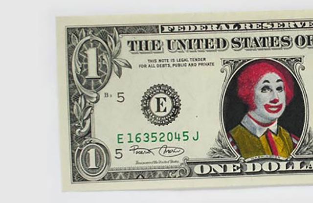 Ronald McDonald Money | One Dollar Bill Art by Ivan Duval and Jean Sebastien Ides