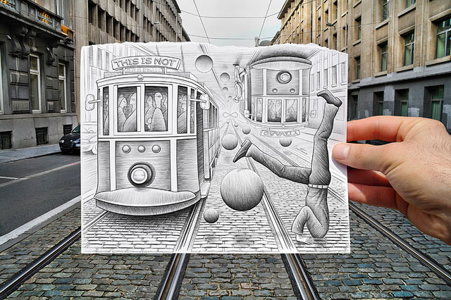 Electric Railway Cars Photo // Pencil Photography Drawing, Pencil vs Camera Ideas by Ben Heine