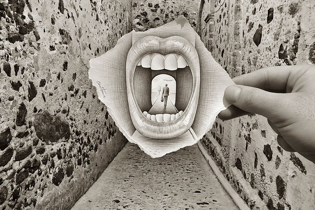 Giant Mouth Photo // Pencil Photography Drawing, Pencil vs Camera Ideas by Ben Heine