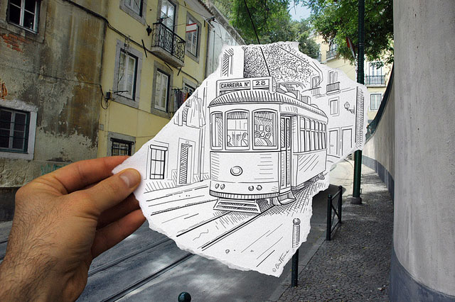 Electric Tram Photo // Pencil Photography Drawing, Pencil vs Camera Ideas by Ben Heine