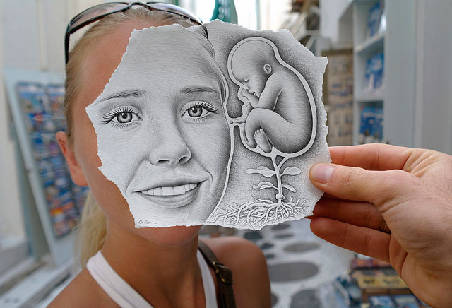 Woman And Baby Photo // Pencil Photography Drawing, Pencil vs Camera Ideas by Ben Heine