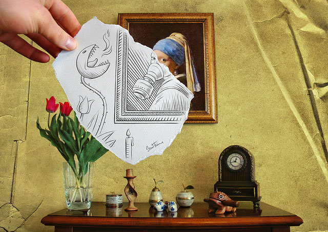 Woman With Pearl Earring Photo // Pencil Photography Drawing, Pencil vs Camera Ideas by Ben Heine