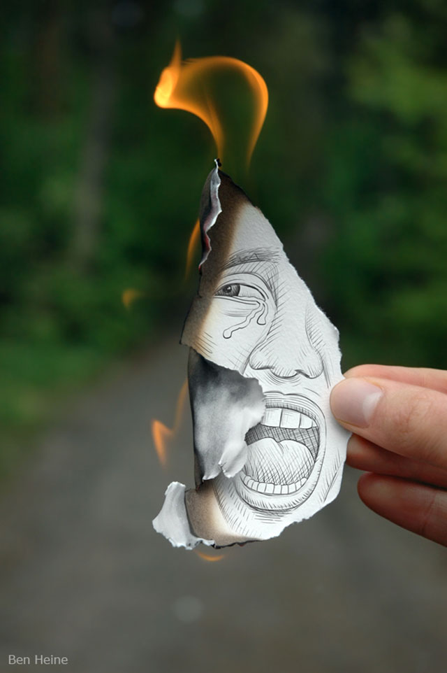 Burning Face Photo // Pencil Photography Drawing, Pencil vs Camera Ideas by Ben Heine