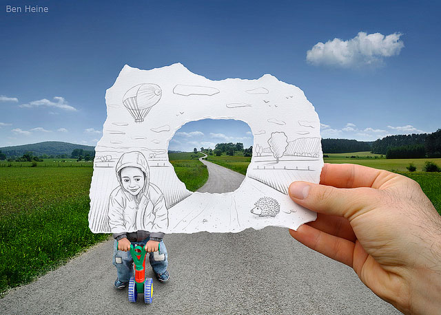 Child Cyclist With Air Balloons Photo // Pencil Photography Drawing, Pencil vs Camera Ideas by Ben Heine