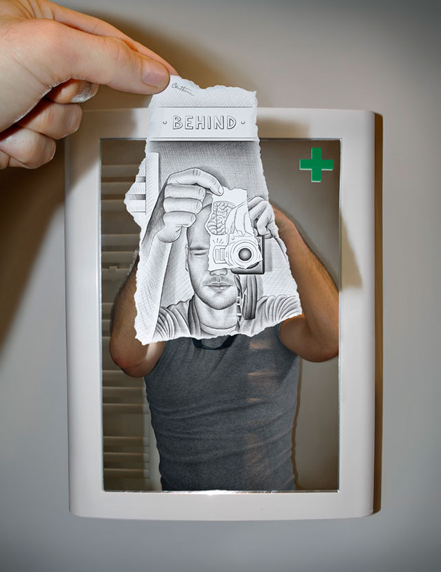 Mirror Image Photo // Pencil Photography Drawing, Pencil vs Camera Ideas by Ben Heine