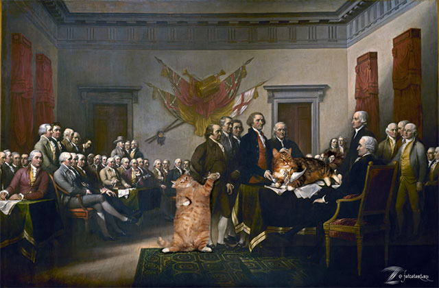 John Trumbull, Declaration of Independence | Fat Orange Ginger Cat Paintings Photobombing Famous Masterpieces