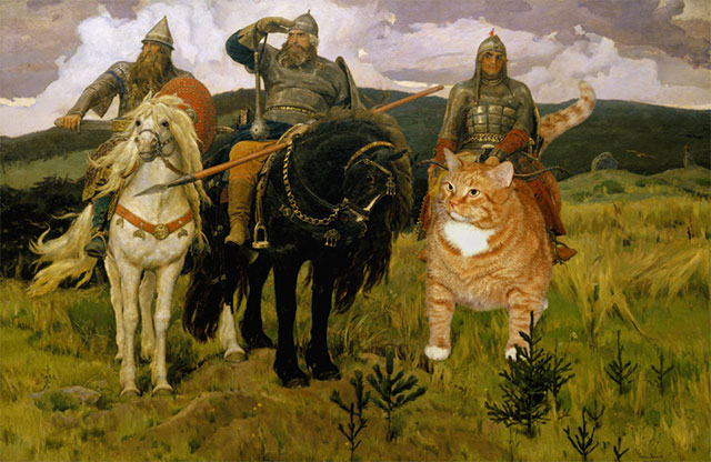 Vasnetsov, The Russian Hero Cat | Fat Orange Ginger Cat Paintings Photobombing Famous Masterpieces