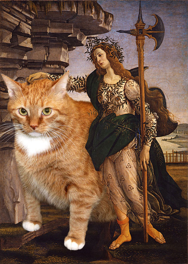 Botticelli, Pallas and the Cat | Fat Orange Ginger Cat Paintings Photobombing Famous Masterpieces