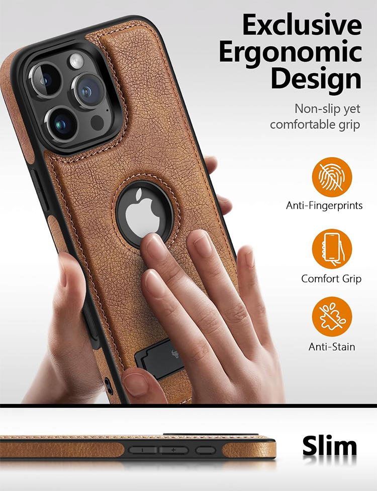Magnetic for iPhone 16 Pro Max Leather Case,Built-in Invisible Stand [Compatible with Magsafe] Protective Slim Kickstand Phone Cover Compatible with iPhone 16 Pro Max (2024) 6.9" (Brown)