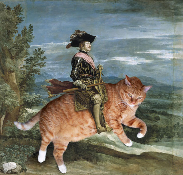 Diego Velazquez, Philip IV on Catback | Fat Orange Ginger Cat Paintings Photobombing Famous Masterpieces