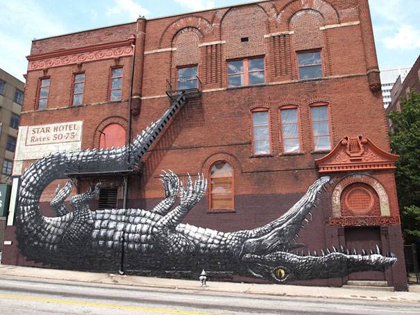 Building Crocodile Wall Art Mural | 10 Creative 3D Street Art Wall Murals