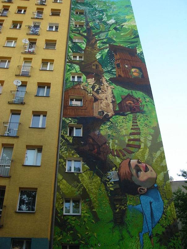 Building Tree House Wall Mural | 10 Creative 3D Street Art Wall Murals