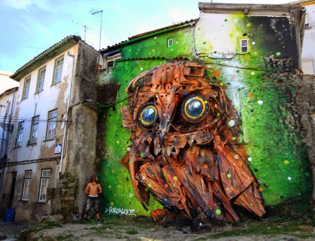 Bordalo II (in Portugal) : Owl Eyes | 10 Famous & Most Popular Street Art Pieces 2014