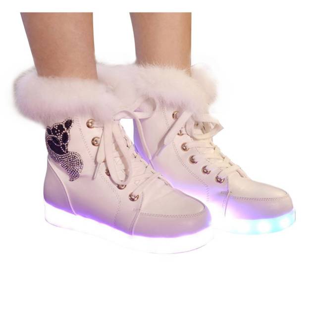 Furry Warm Winter Boots That Light Up // 10 LED Shoes That Light Up At The Bottom And Change Colors Like Crazy