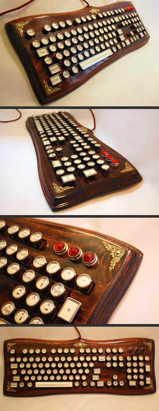 The Diviner Elegant Wooden Steampunk Keyboard // 10 Unique & Cool Computer Keyboards That Will Transform Your Computing Forever