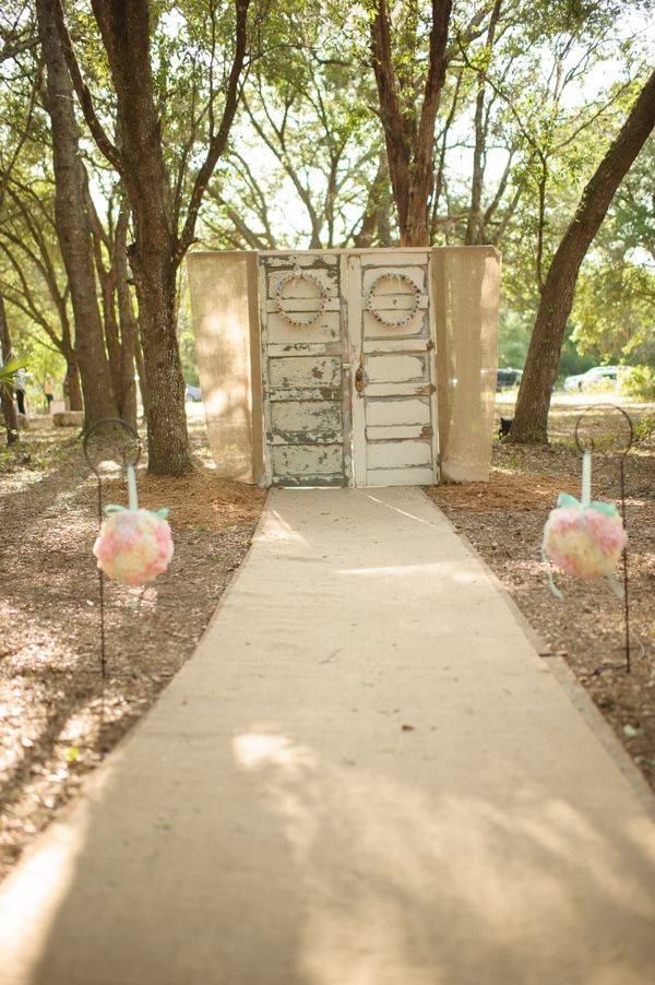Forest Path Wedding With Closed Rustic Doors // 10 Rustic Old Door Wedding Decor Ideas For Outdoor Country Weddings