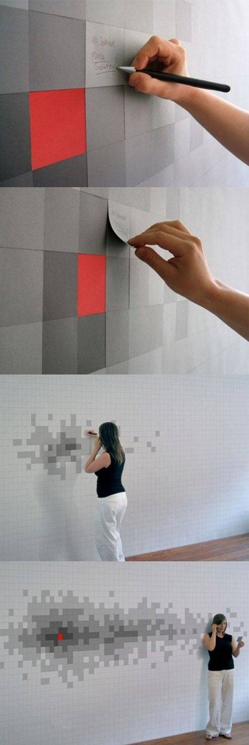 Pixelated Wall Art With Sticky Notes Wallpaper // 10 Creative Office Space Design Ideas