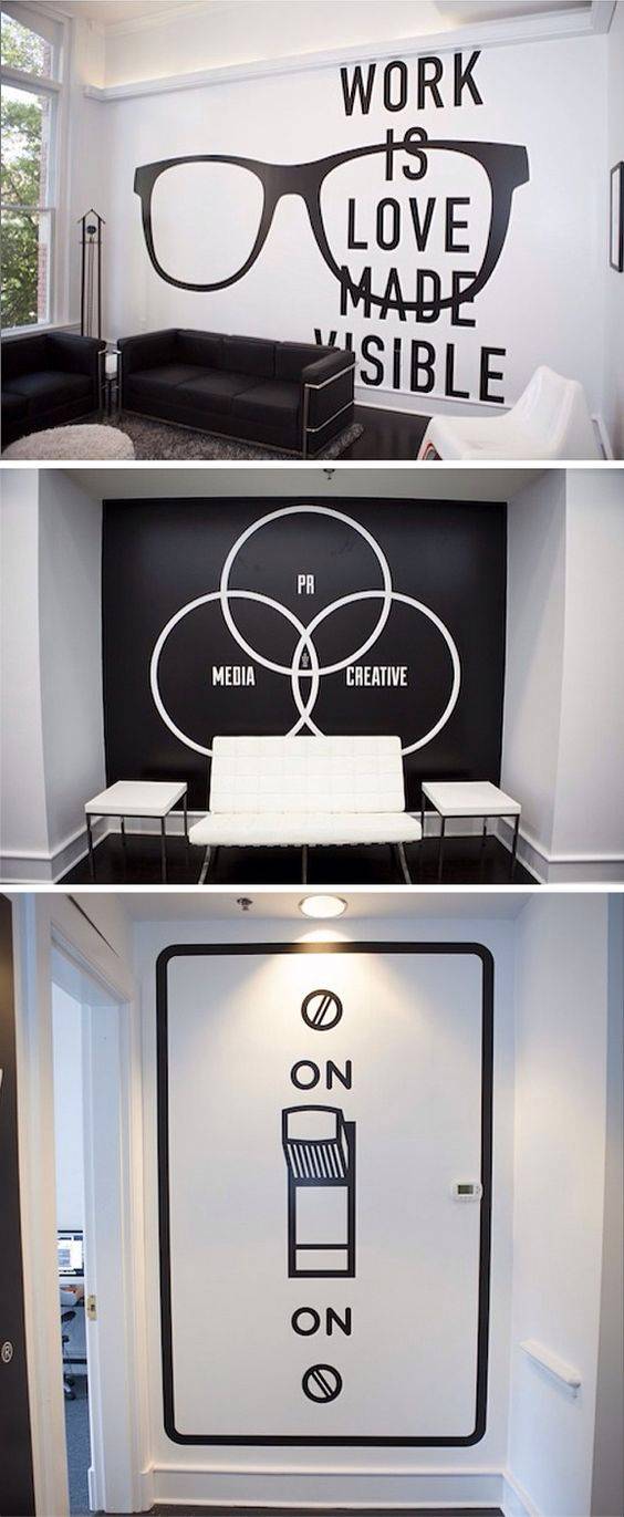 Black And White Office Wall Murals // 10 Creative Office Space Design Ideas