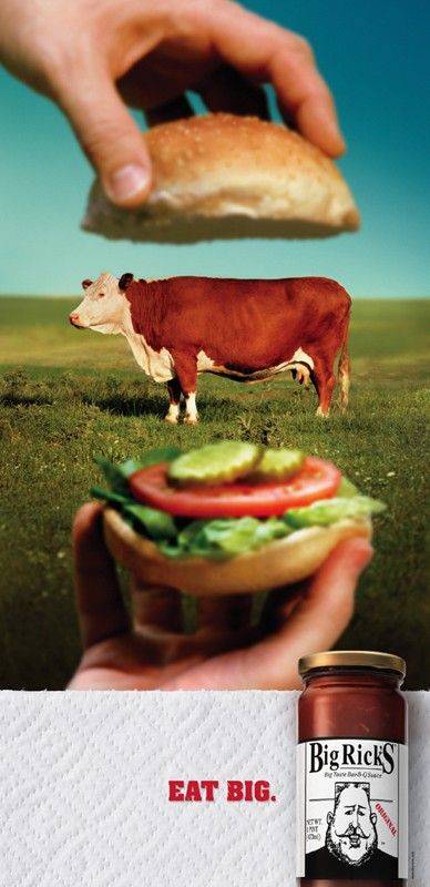 Big Rick's Burger BBQ Sauce Food Print Ads // Creative Print Ad Campaigns & Advertisements