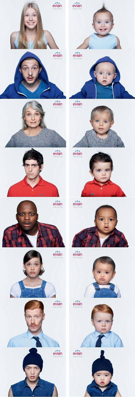 Evian Live Young Adult - Baby Comparison Print Ads // Creative Print Ad Campaigns & Advertisements