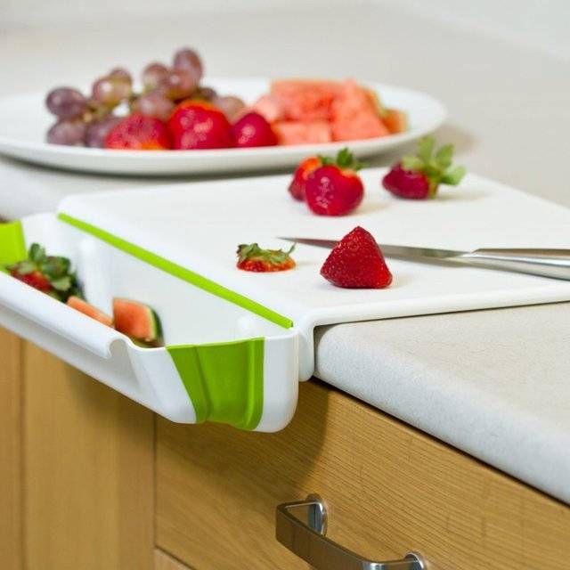 Counter Edge Cutting Board With Collapsible Scrap Bin // 10 BEST Cutting Board Designs That Will Wow Your Guests Like Crazy