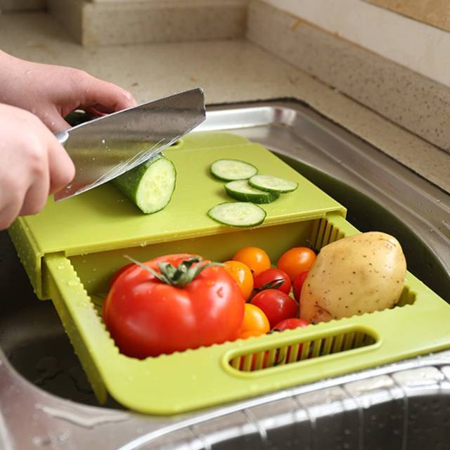 Multifunctional Over The Sink Cutting Board & Colander // 10 BEST Cutting Board Designs To Help You Become The Next Iron Chef
