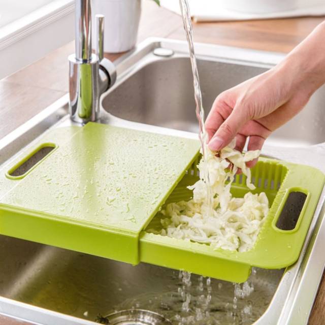 Multifunctional Over The Sink Cutting Board & Colander // 10 BEST Cutting Board Designs To Help You Become The Next Iron Chef