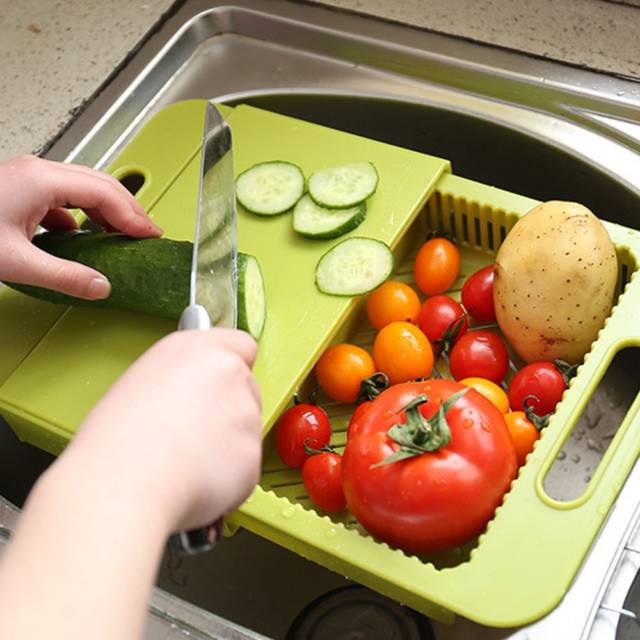 Multifunctional Over The Sink Cutting Board & Colander // 10 BEST Cutting Board Designs To Help You Become The Next Iron Chef