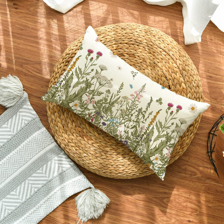290 Spring Home Decor Ideas That'll Probably Make Your Home More Beautiful Than Ever Before 12 AVOIN colorlife Wildflowers Spring Throw Pillow Cover, 12 x 20 Inch Flower Cushion Case Decoration for Sofa Couch