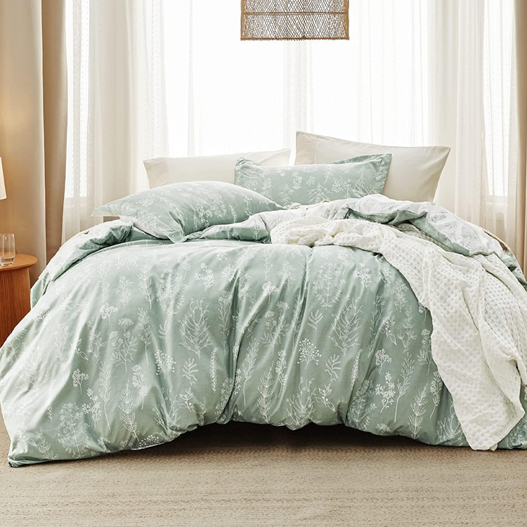 290 Spring Home Decor Ideas That'll Probably Make Your Home More Beautiful Than Ever Before 19 Bedsure Queen Comforter Set - Sage Green Bed Set, 3 Pieces Cute Floral Bedding, 1 Soft Reversible Botanical Flowers Comforter and 2 Pillow Shams