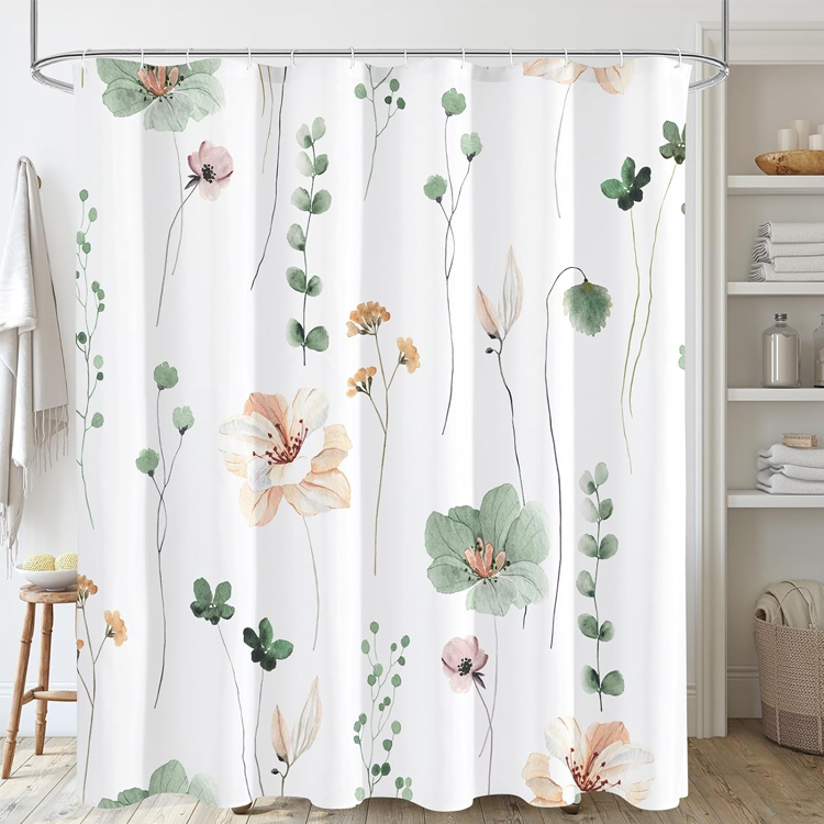290 Spring Home Decor Ideas That'll Probably Make Your Home More Beautiful Than Ever Before 6 Gibelle Watercolor Floral Shower Curtain, Sage Green Beige Flower Shower Curtain for Bathroom, Modern Minimalist White Waterproof Fabric Shower Curtain Set with Hooks 72x72 Inch