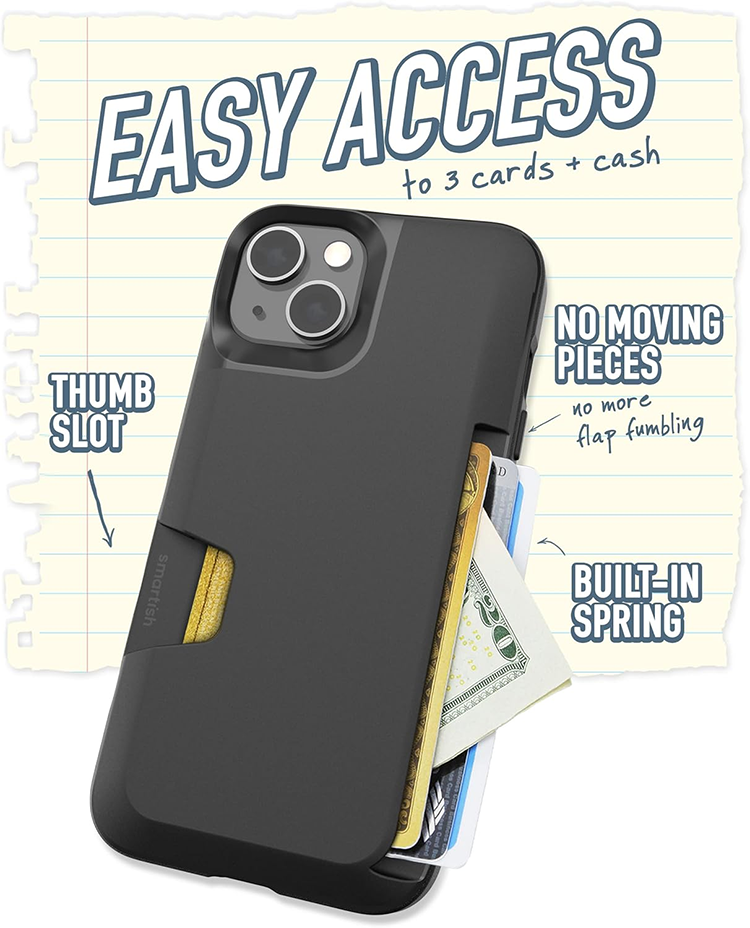 Smartish iPhone 13 Wallet Case - Wallet Slayer Vol. 1 [Slim + Protective] Credit Card Holder - Drop Tested Hidden Card Slot Cover Compatible with Apple iPhone 13 - Black Tie Affair