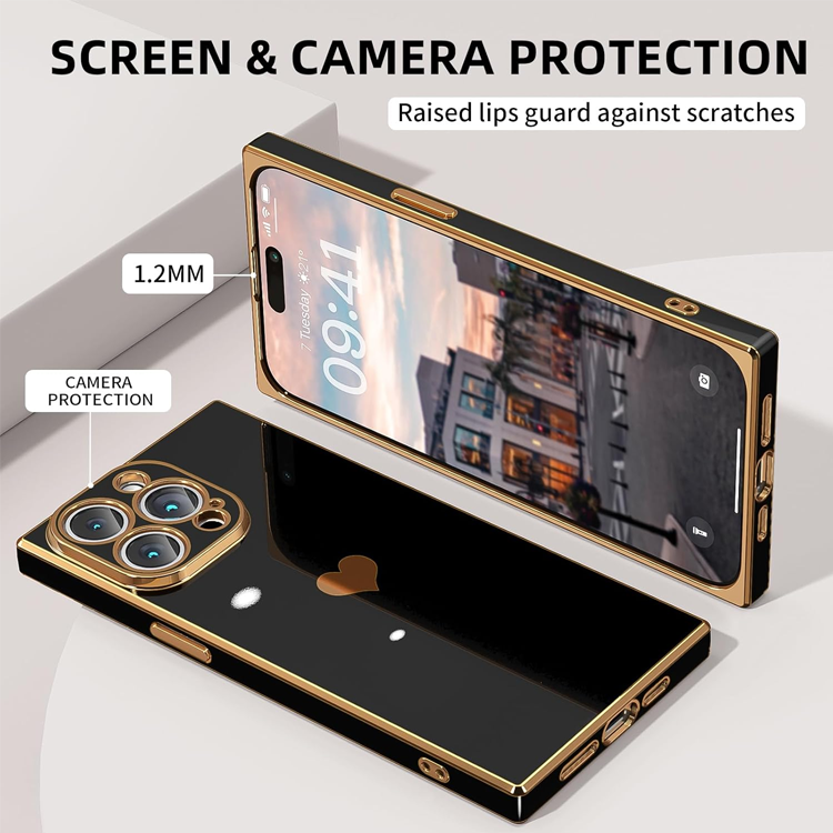 Tzomsze Case for iPhone 14 Pro Max,Cute Cases Full Camera ProtectionReinforced Corners TPU Cushion Shockproof Edge Bumper CoverPhone Case [6.7 inches] -Black