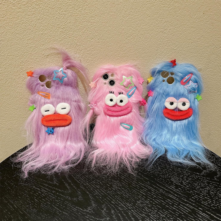 for iPhone 13 Pro Max Case,Funny and Silly Weird Furry Phone Cases [DIY Long Hair with Hairclip] Ugly Phone Case Swap Challenge Gifts with Friends (Blue)