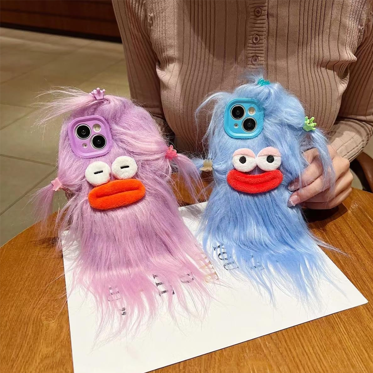 for iPhone 13 Pro Max Case,Funny and Silly Weird Furry Phone Cases [DIY Long Hair with Hairclip] Ugly Phone Case Swap Challenge Gifts with Friends (Blue)